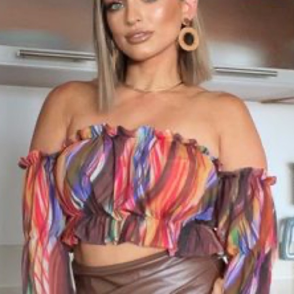 BLACK BEAD Colorful Off-Shoulder Women's Soft Mesh Top
